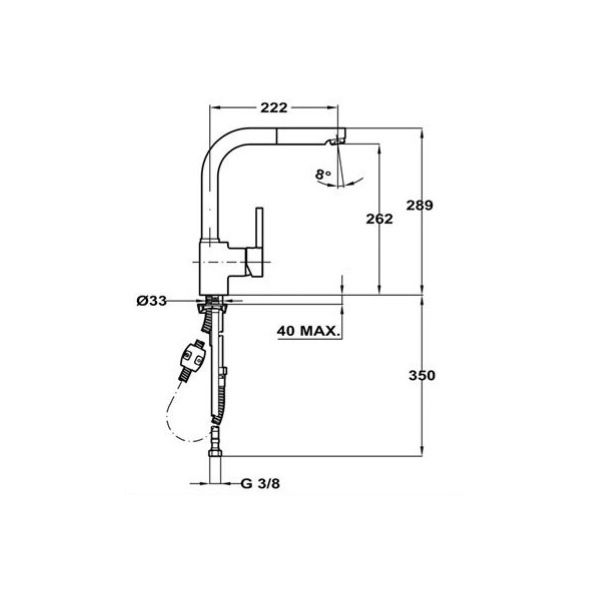 Kích thước của Vòi rửa Teka Sink faucet pull out ARK Kích thước của Vòi rửa Teka Sink faucet pull out ARK 938