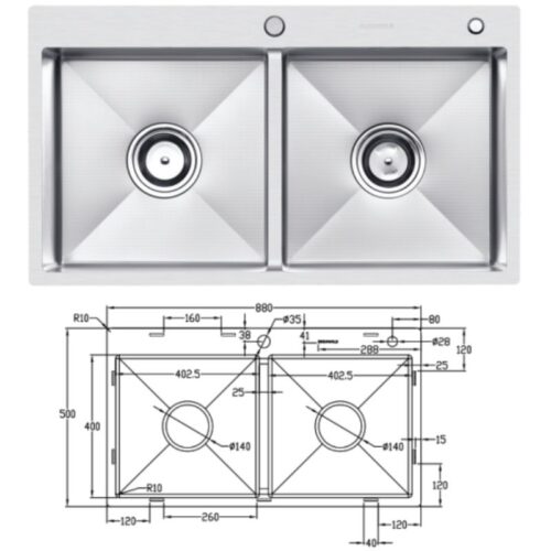 Chậu rửa bát chống xước Eurogold EUC28850EA 3 Kích thước chậu rửa bát chống xước Eurogold EUC28850EA