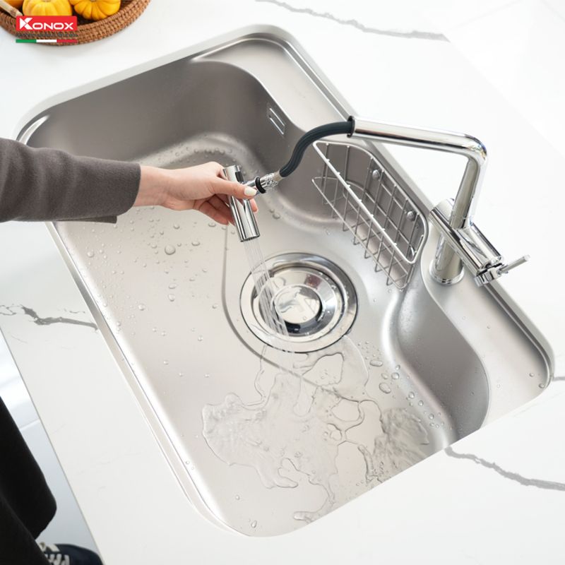 Ảnh thực tế chậu rửa bát inox 1 hố Konox TARI 7851SR Basic Ảnh thực tế chậu rửa bát inox 1 hố Konox TARI 7851SR Basic