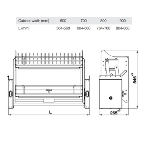 Giá bát nâng hạ Hafele Oria 504.71.073 600mm 4 Kích thước giá bát nâng hạ Hafele Oria 504.71.073 600mm