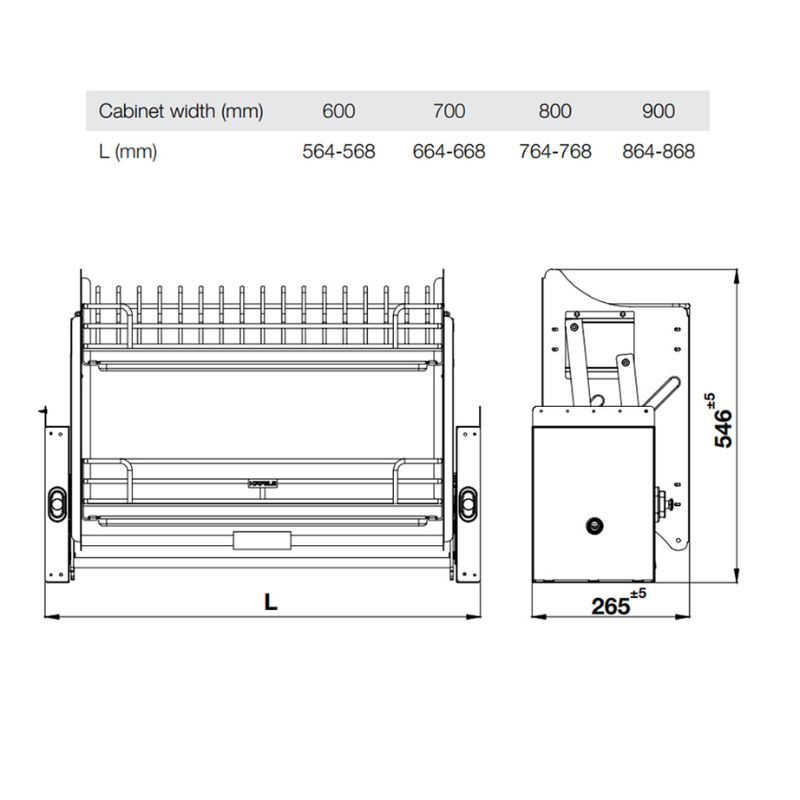 Kích thước giá bát nâng hạ Hafele Oria 504.71.073 600mm Kích thước giá bát nâng hạ Hafele Oria 504.71.073 600mm