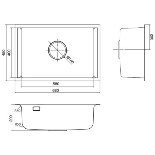 Chậu rửa bát 1 hố Kluger KU8121B-S68 5 Kích thước chậu rửa bát 1 hố Kluger KU8121B-S68