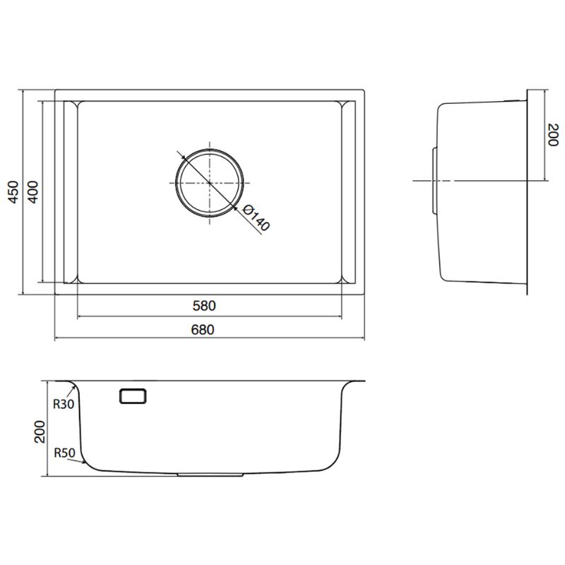 Kích thước chậu rửa bát 1 hố Kluger KU8121S-S68 Kích thước chậu rửa bát 1 hố Kluger KU8121S-S68