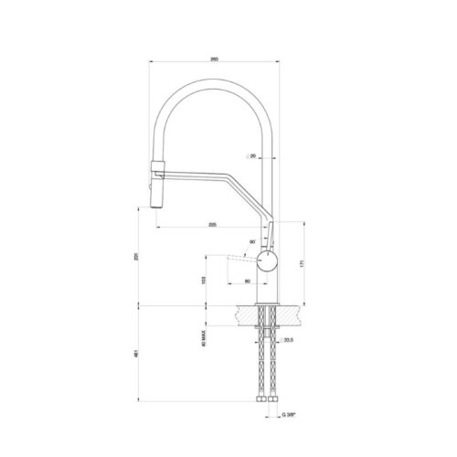 Kích thước vòi rửa bát nóng lạnh Konox Rosso