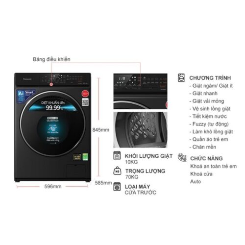 Kích thước máy Giặt Sấy Panasonic Inverter Giặt 10 Kg - Sấy 6 Kg NA-S106FR1BV