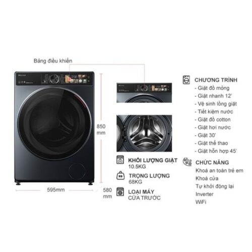 Kích thước máy Giặt Toshiba Inverter 10.5 Kg TW-T25BZU115MWV(MG) cửa trước