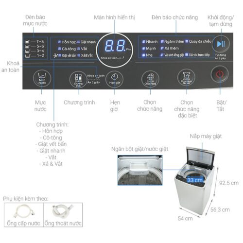 Kích thước máy Giặt Whirlpool 9.5 Kg VWVC9502FS cửa trên