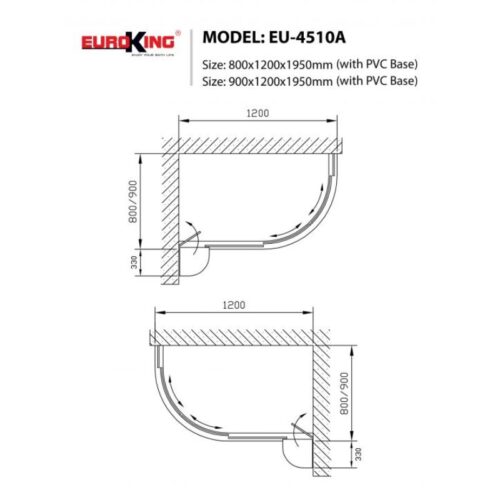 Kích thước phòng tắm vách kính Euroking EU-4510A 800mm