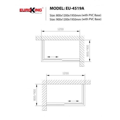 Kích thước phòng tắm vách kính Euroking EU-4519A 800mm