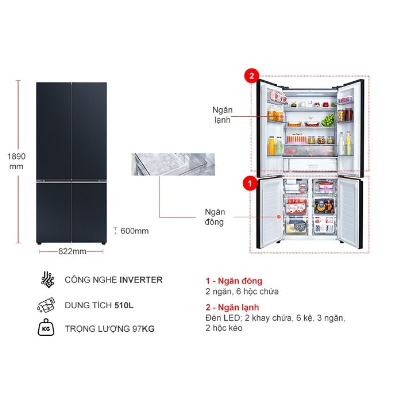 Kích thước tủ Lạnh 4 cánh Multi Door Inverter 510 Lít Panasonic NR-X561GB-VN Kích thước tủ Lạnh 4 cánh Multi Door Inverter 510 Lít Panasonic NR-X561GB-VN