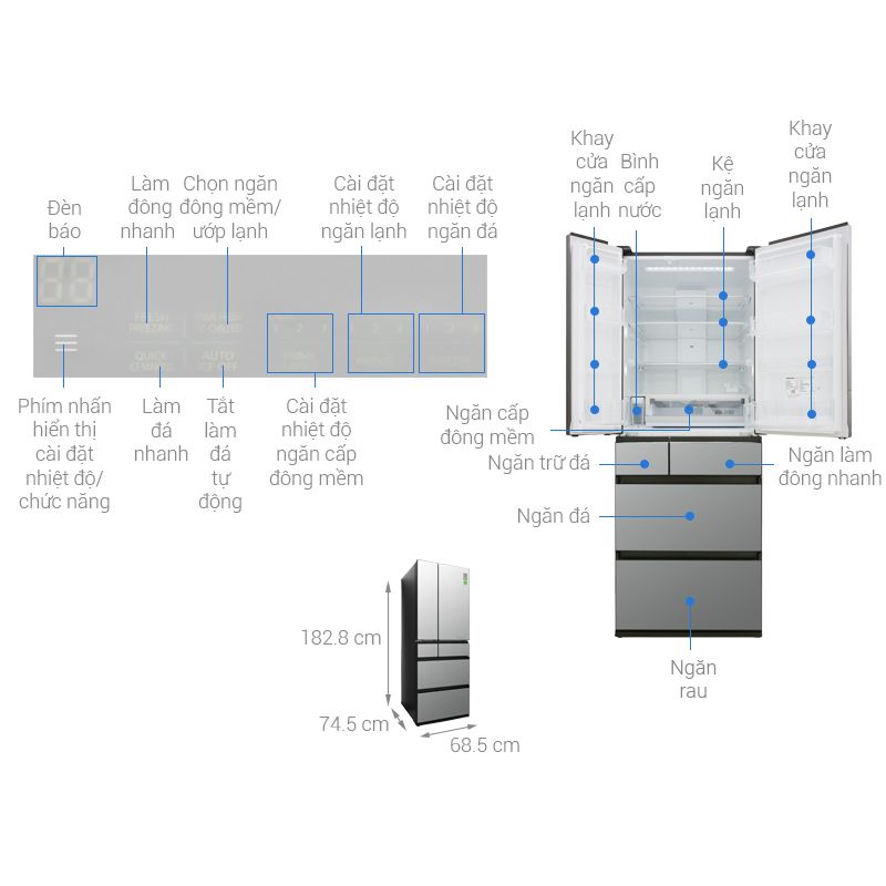Kích thước tủ Lạnh 6 cánh Multi Door Inverter 589 Lít Panasonic NR-F603GT-X2 Kích thước tủ Lạnh 6 cánh Multi Door Inverter 589 Lít Panasonic NR-F603GT-X2
