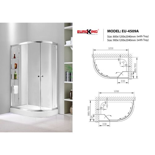 Kích thước phòng tắm vách kính Euroking EU-4509A 800mm