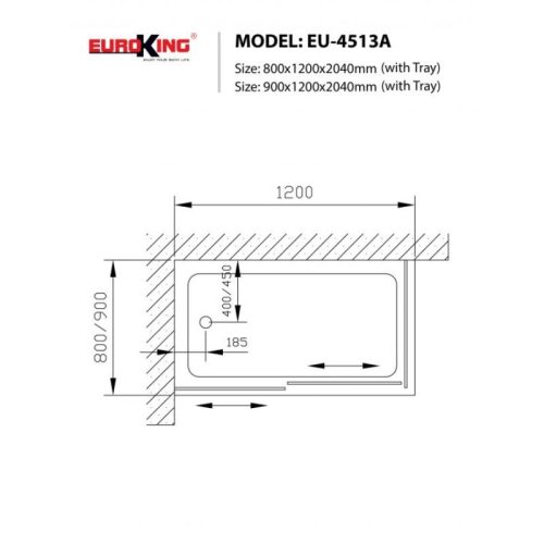 Kích thước phòng tắm vách kính Euroking EU-4513A