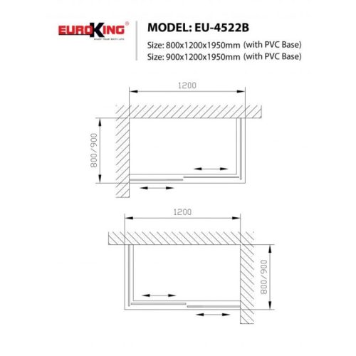 Kích thước phòng tắm vách kính EuroKing EU-4522B 800mm