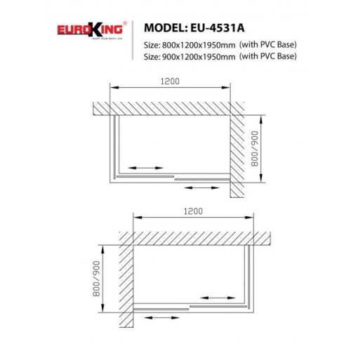 Kích thước phòng tắm vách kính Euroking EU-4531A 900mm