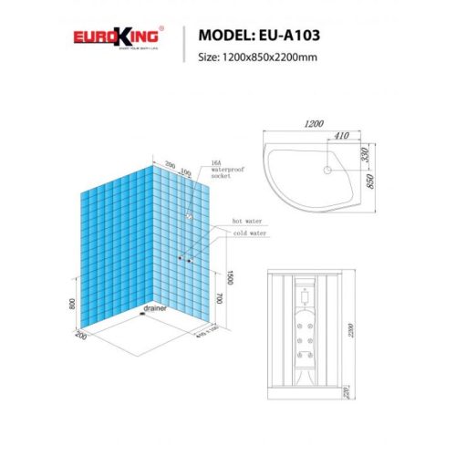Kích thước phòng xông hơi Euroking EU-A103