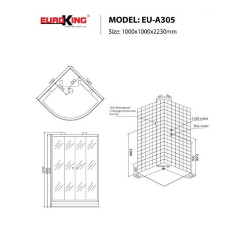 Kích thước phòng xông hơi Euroking EU-A305
