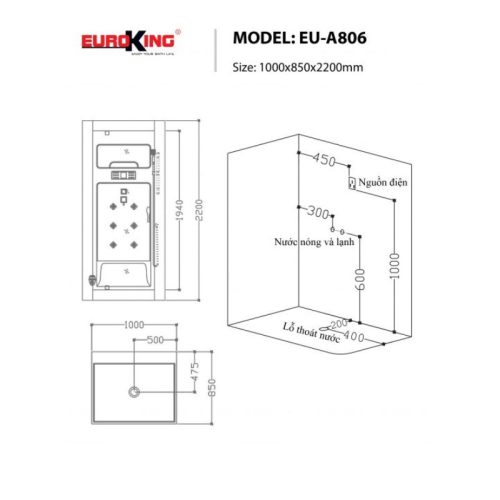 Kích thước phòng xông hơi EuroKing EU-A806
