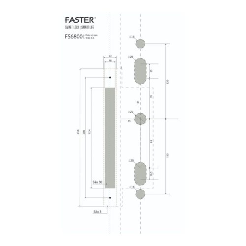 Kích thước khóa thông minh Faster FS6800 BL