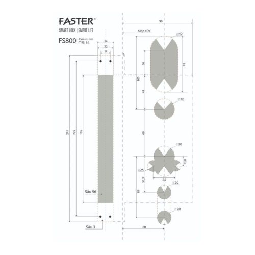 Kích thước khóa thông minh Faster FS800S BL