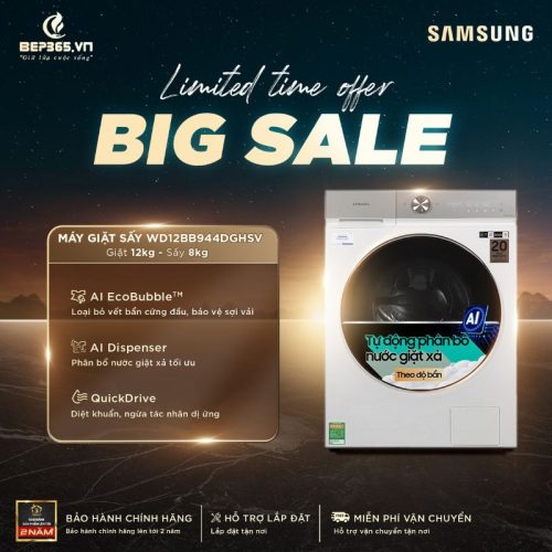Big sale Máy Giặt Sấy Samsung Inverter Giặt 12 Kg - Sấy 8 Kg WD12BB944DGHSV