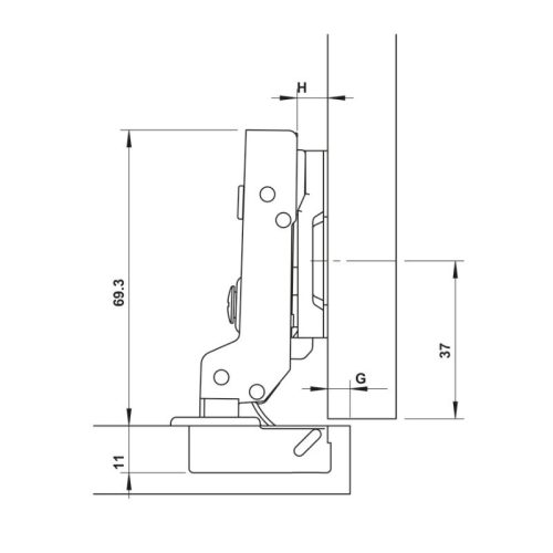 Kích thước bản lề trùm ngoài Metalla SM 110° Giảm Chấn Hafele 315.07.114
