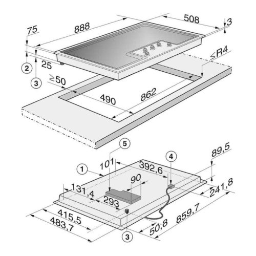 Kích thước bếp Gas Miele 5 vùng nấu KM 2356-1 G lắp âm
