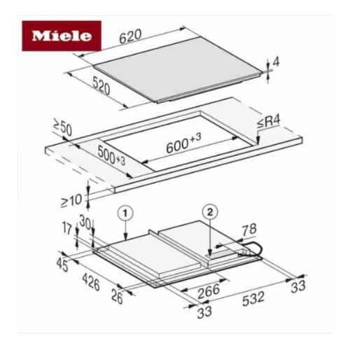 Kích thước bếp từ đa điểm Miele KM 7667 FL lắp âm