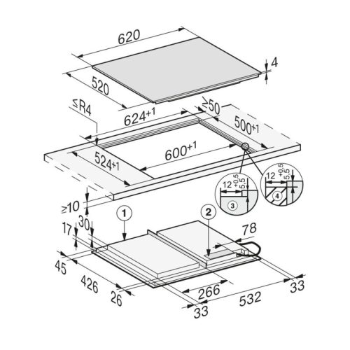 Kích thước bếp từ đa điểm Miele KM 7867-1 FL lắp âm