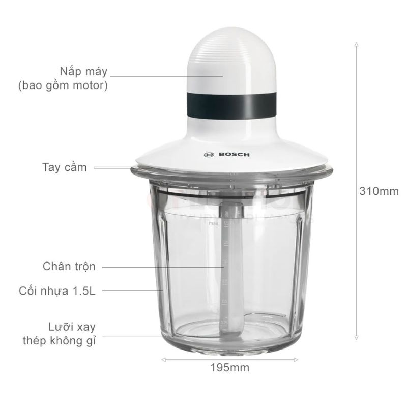 Kích thước máy xay thịt Bosch 1.5L MMR15A1 Kích thước máy xay thịt Bosch 1.5L MMR15A1