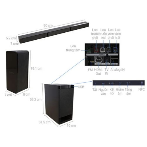 Kích thước Dàn âm thanh Soundbar Sony HT-RT3//M SP1