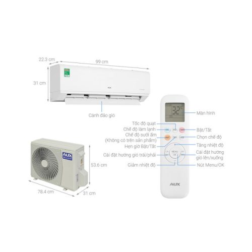 kich thuoc may lanh aux inverter 2 hp aw18caa4di 5vn